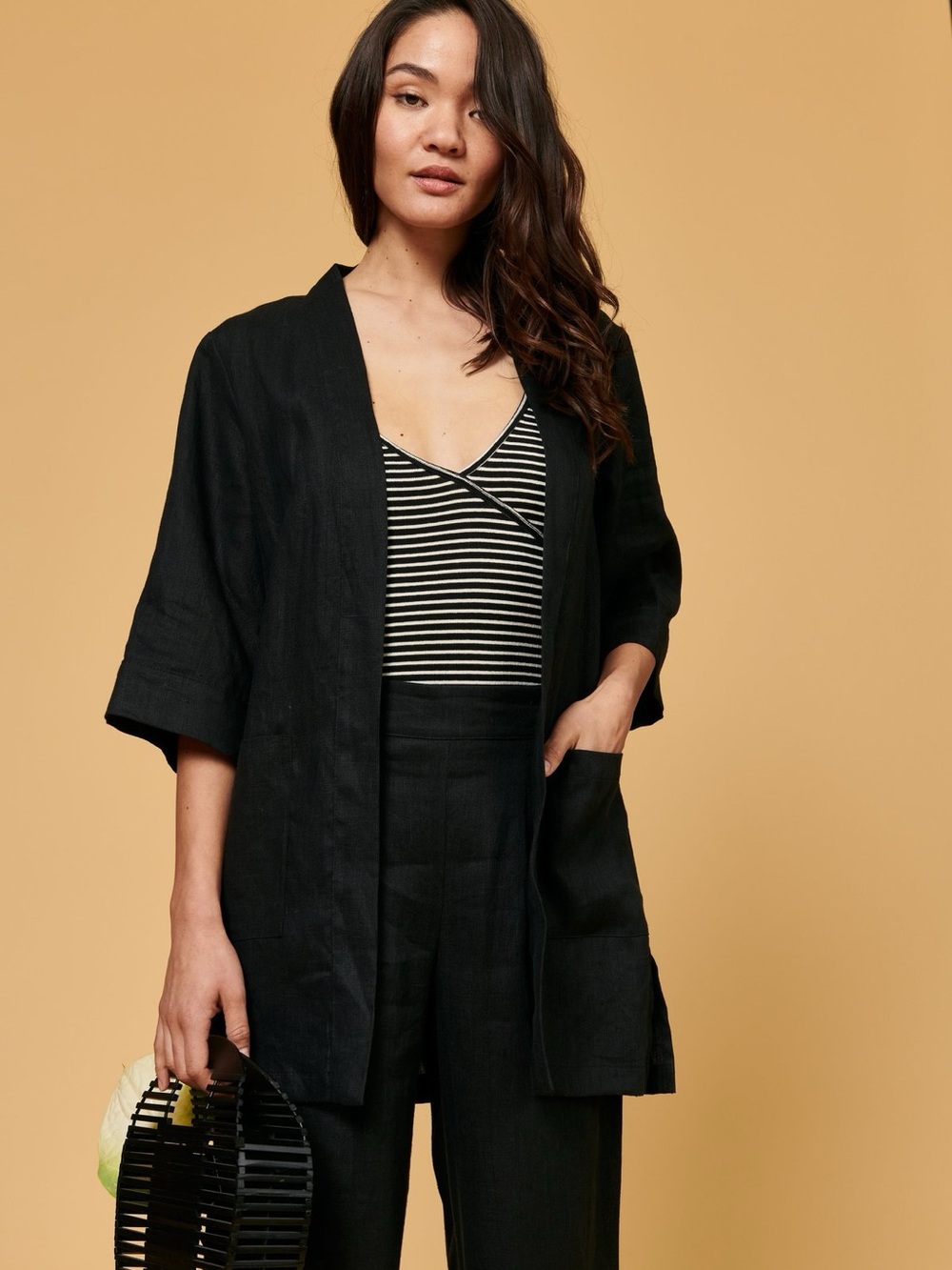 Whimsy + Row Frances Duster, 100% Black Linen